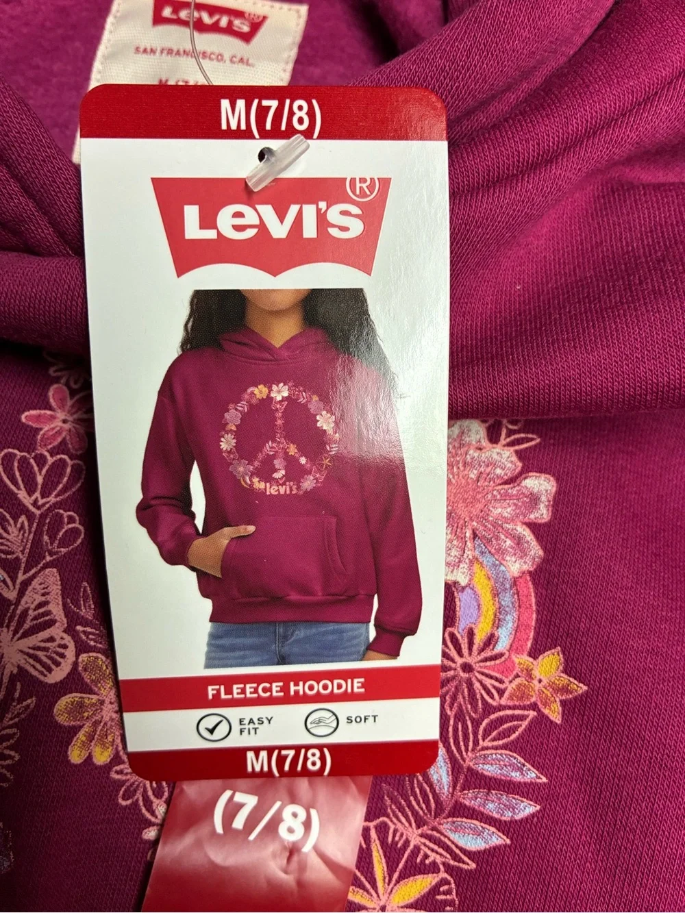 Levi's Girls' Medium Hoodie - Raspberry with Floral Peace Graphic